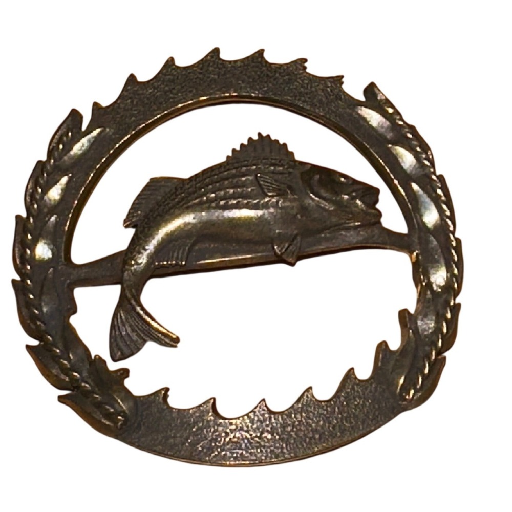 Vintage Silver Tone Striped Bass Fish Brooch Pin Fishing Nautical Jewelry